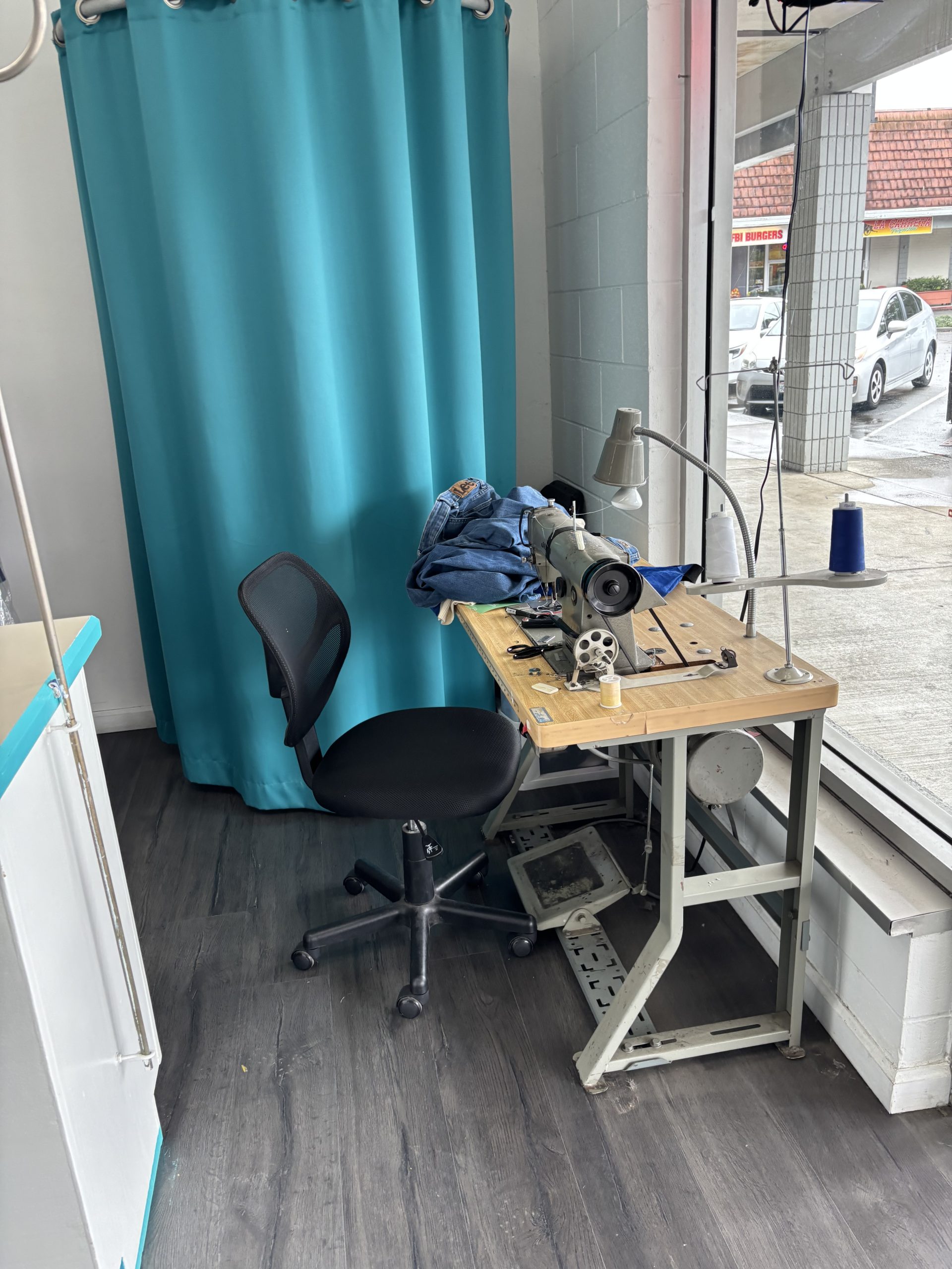 Tailoring station at L&M Cleaners Novato