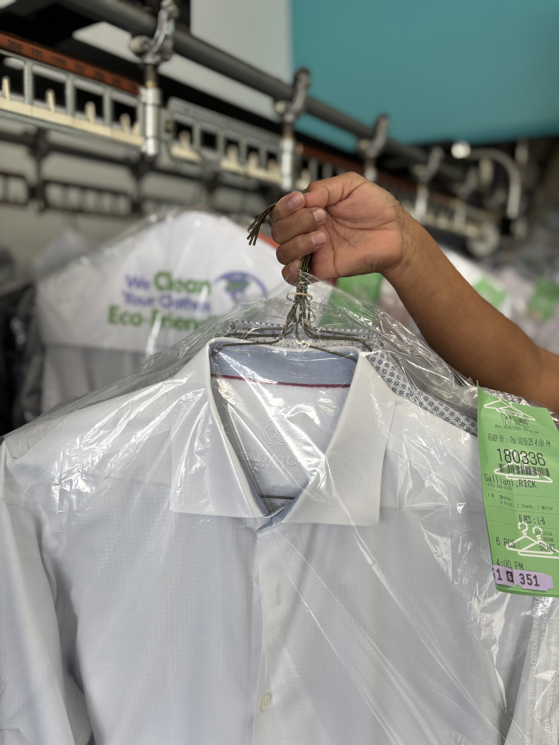Freshly cleaned shirt ready for pickup