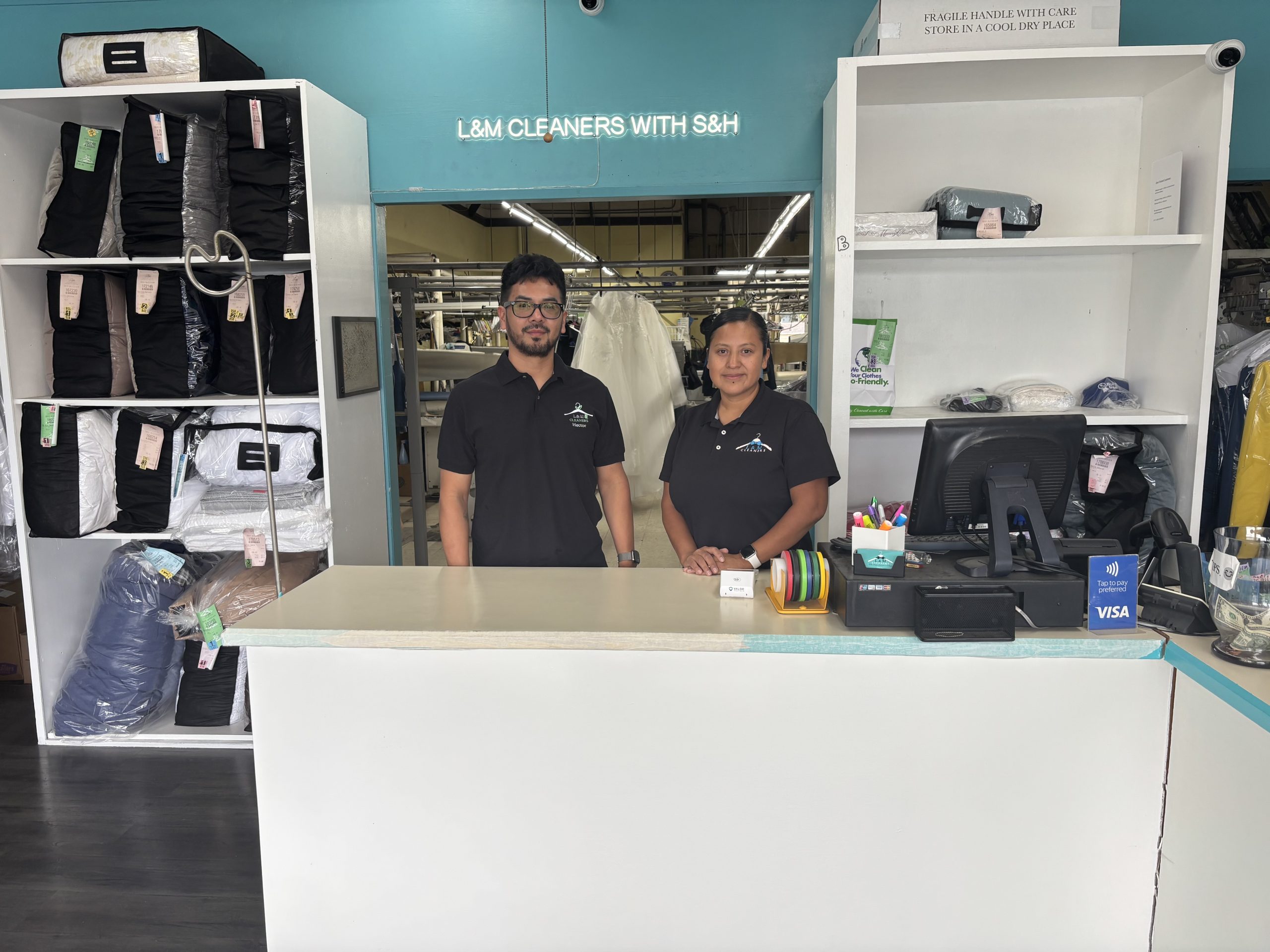 L and M Cleaners storefront and team in Novato, CA